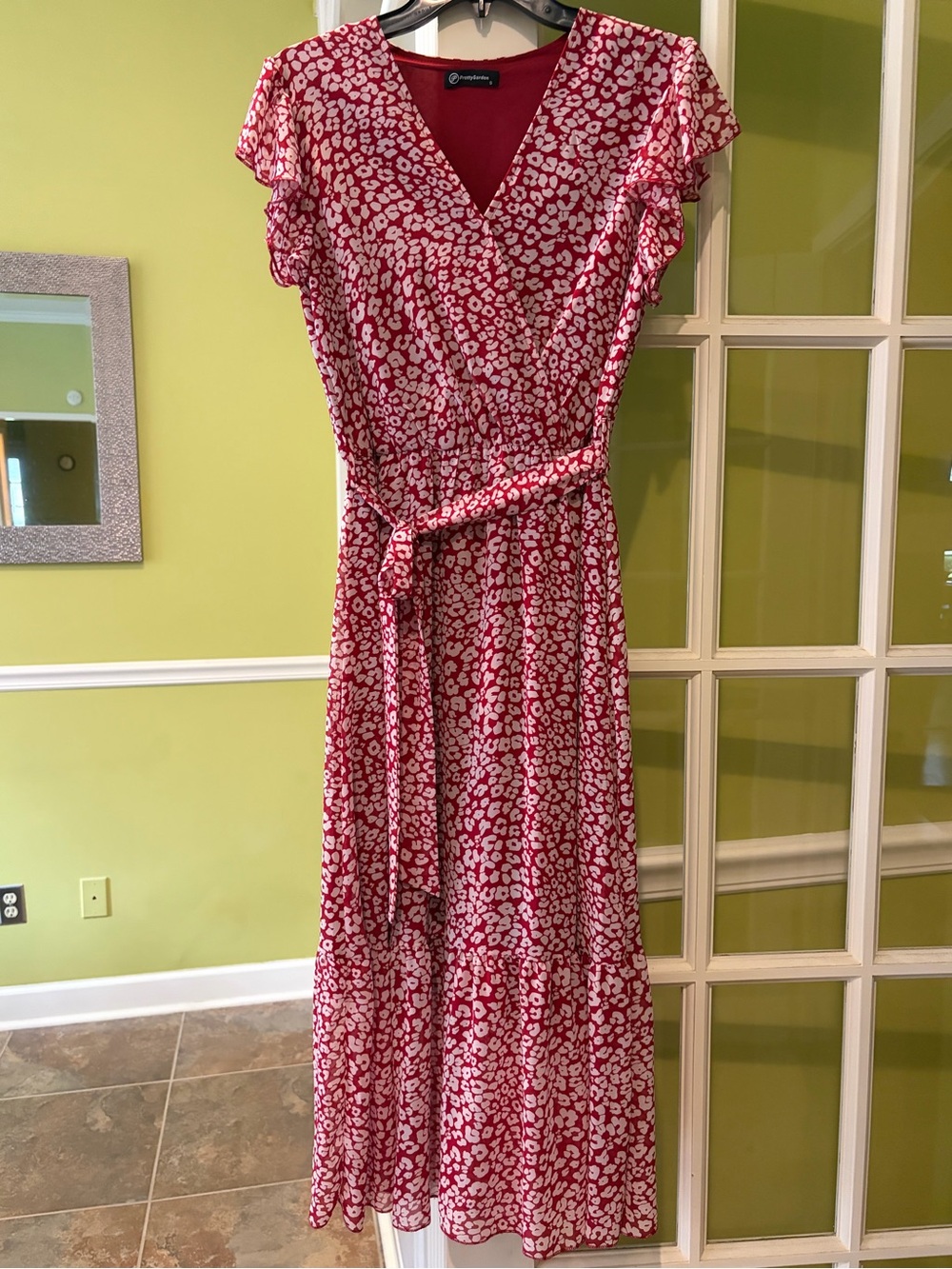 Women's Red Floral Wrap Maxi Dress with Tie Waist